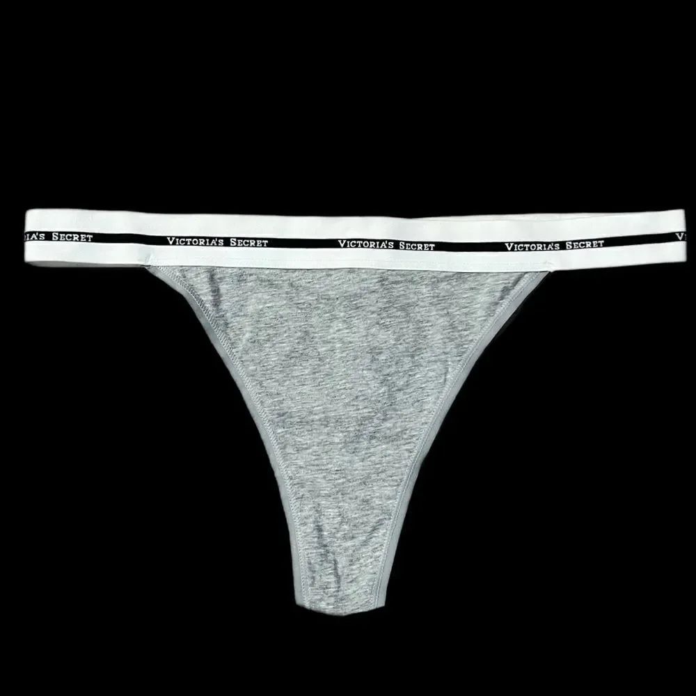 Victorias Secret Soft Cotton logo waist Thong panty gray XLarge